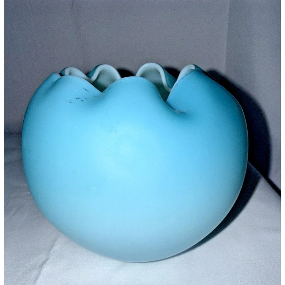 Vintage Blue Satin Rose Bowls, Lot Of 3